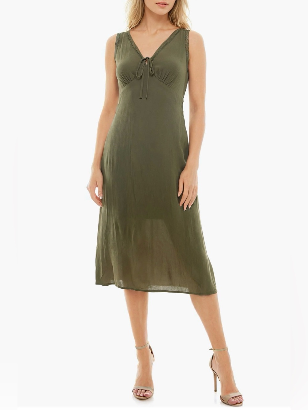 Women’s Olive V-Neck Midi Dress with Tie Front - Nordstrom Rack 🫒
